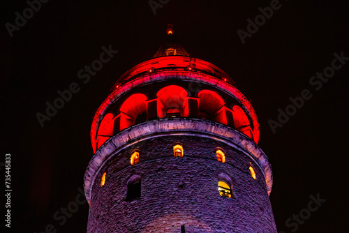Photography Galata Tower night lights, Istanbul Turkey