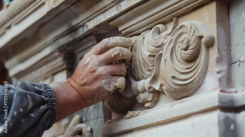 Skillful hands bring life to a stoic stone, as a person's artistry carves a stunning relief sculpture in the open air © ChaoticMind