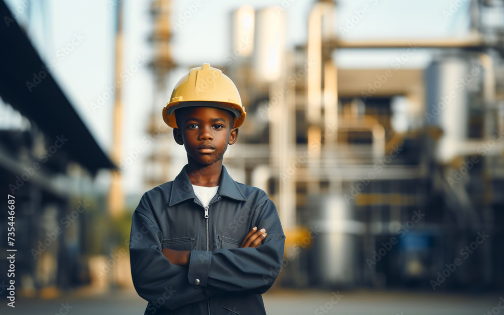 Children wearing engineering uniforms in a factory control machinery Future career dream concept Children wearing engineering uniforms in a factory control machinery Future career dream concept