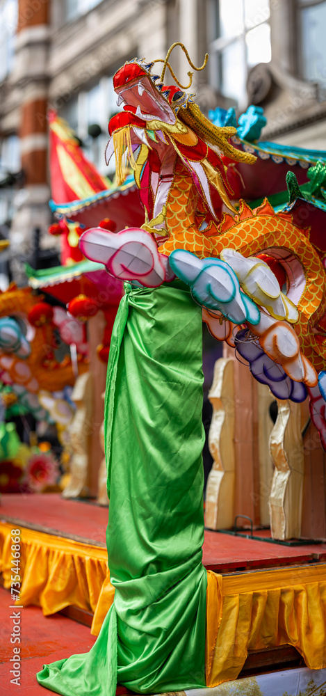 Dragon dance during Chinese lunar year celebrations in London, England