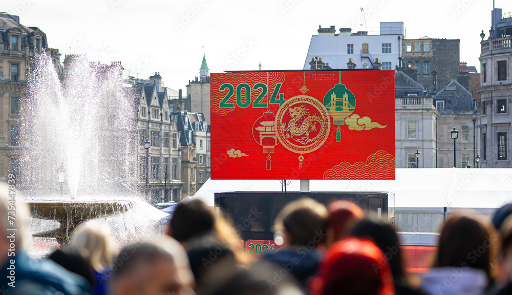 Dragon dance during Chinese lunar year celebrations in London, England
