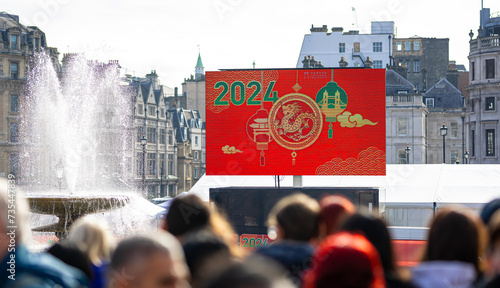 Obraz na płótnie Dragon dance during Chinese lunar year celebrations in London, England w salonie