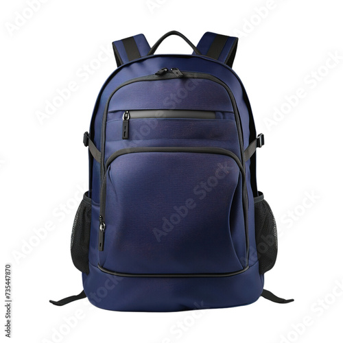 Navy Blue back pack bag on transparent background