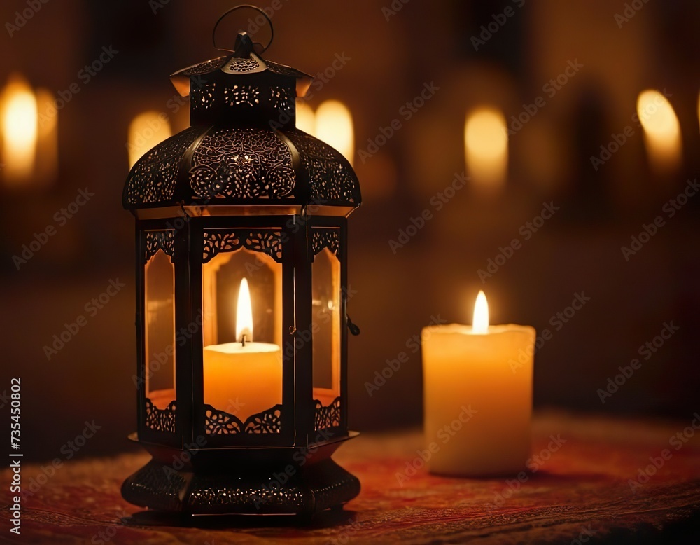 Arabic lantern with burning candle Arabic lantern with burning candle