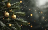 Christmas Tree Branch with Golden Ornament Generative AI