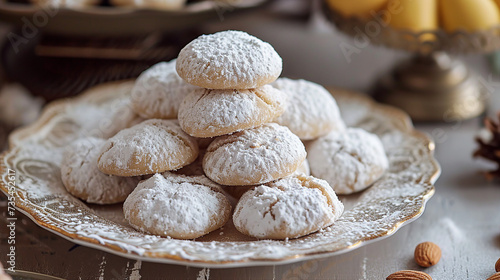 Kourabiedes - Greek Almond Cookies Delight Photo photo