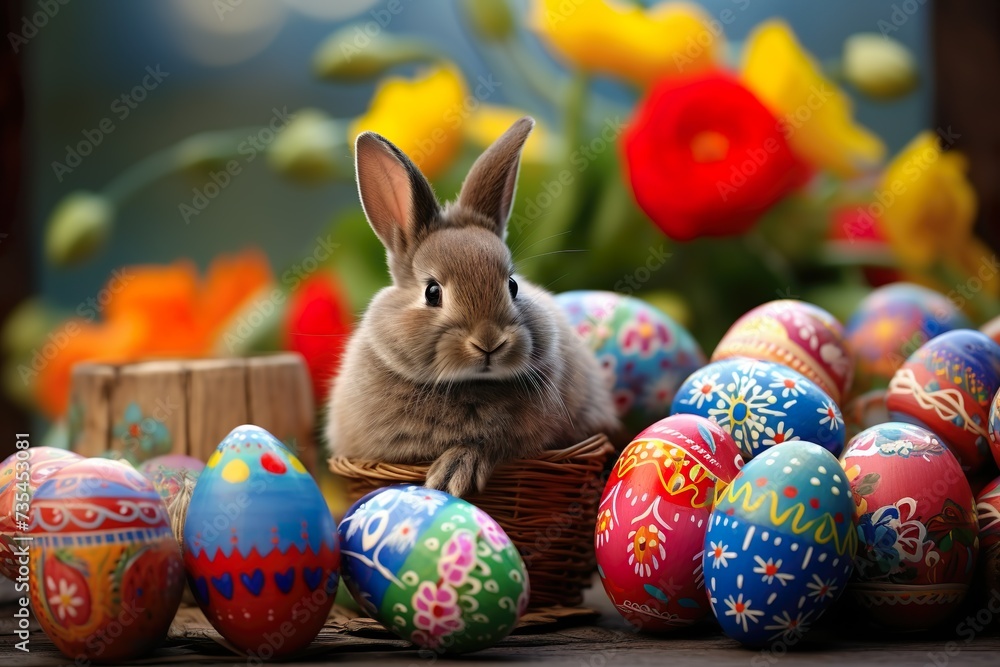 easter; rabbit; colored eggs; spring easter; rabbit; colored eggs; spring