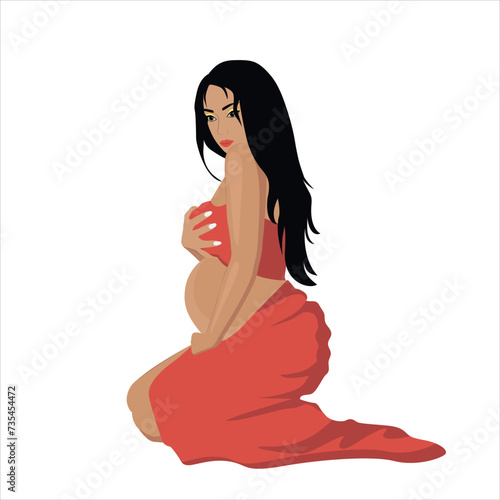 Pregnant girl in a beautiful dress on a white background