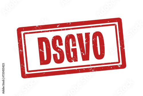 DSGVO. Ein roter Stempel isoliert auf weissem Hintergrund im grunge stil. photo
