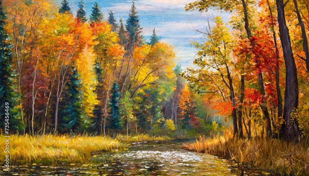 oil painting on canvas autumn forest
