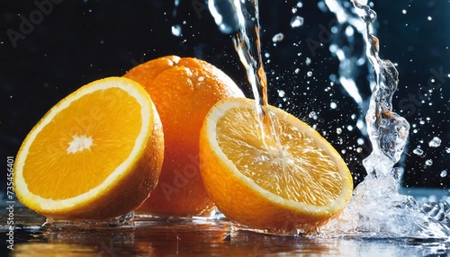 juicy oranges and a jet of water
