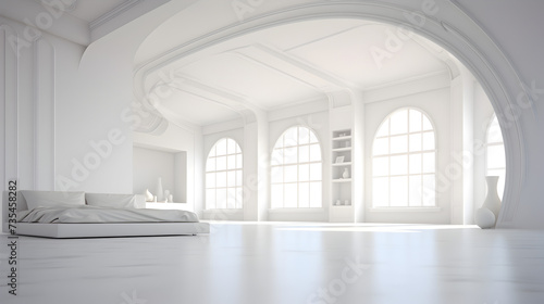 White vacant room with wide windows and wooden floor loft model home or office void quality photo,, Large windows and a room painted a bright cheerful white decorative frames for walls