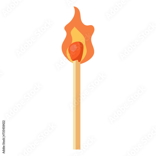 Cute cartoon style vector illustration of a burning matchstick.