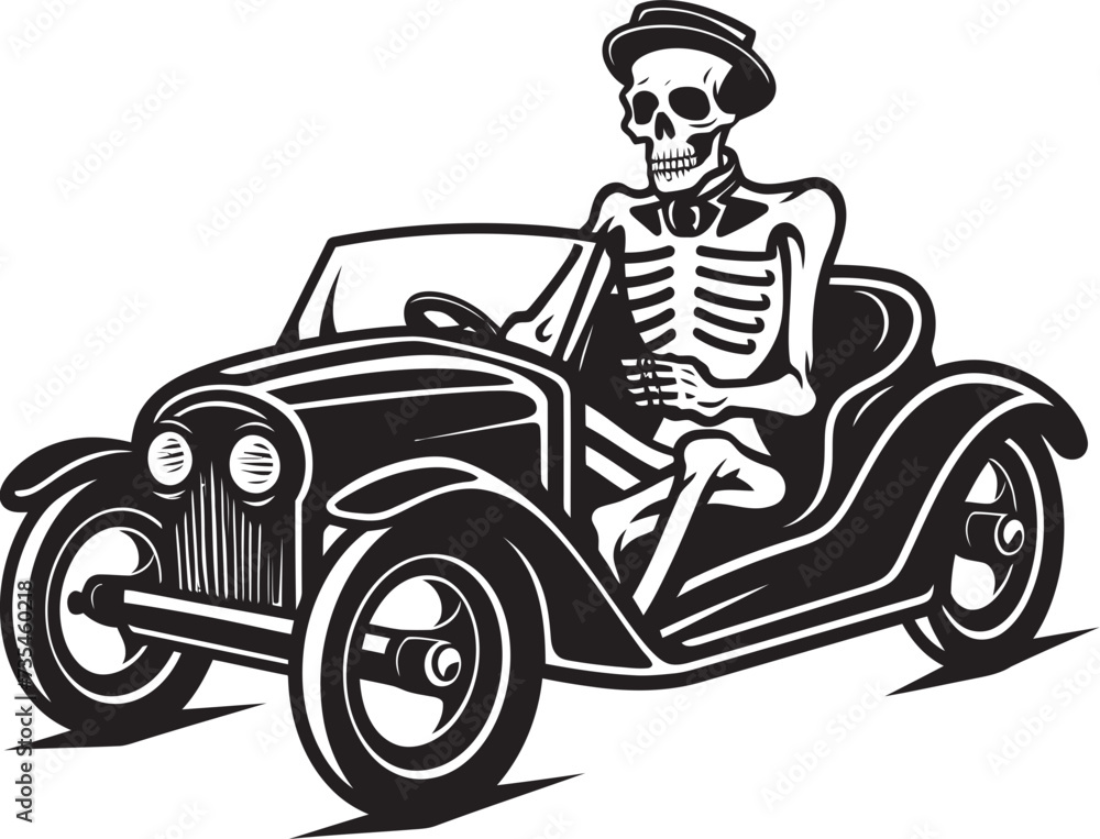 Skeletons in the Sidecar A Bony Biker Couple Cruising Along the Coastline on a Vintage Motorcycle