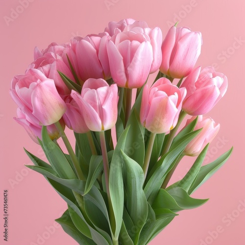 Elegant pink tulip bouquet in full bloom. Lush spring floral arrangement with fresh pink tulips. © Irina.Pl