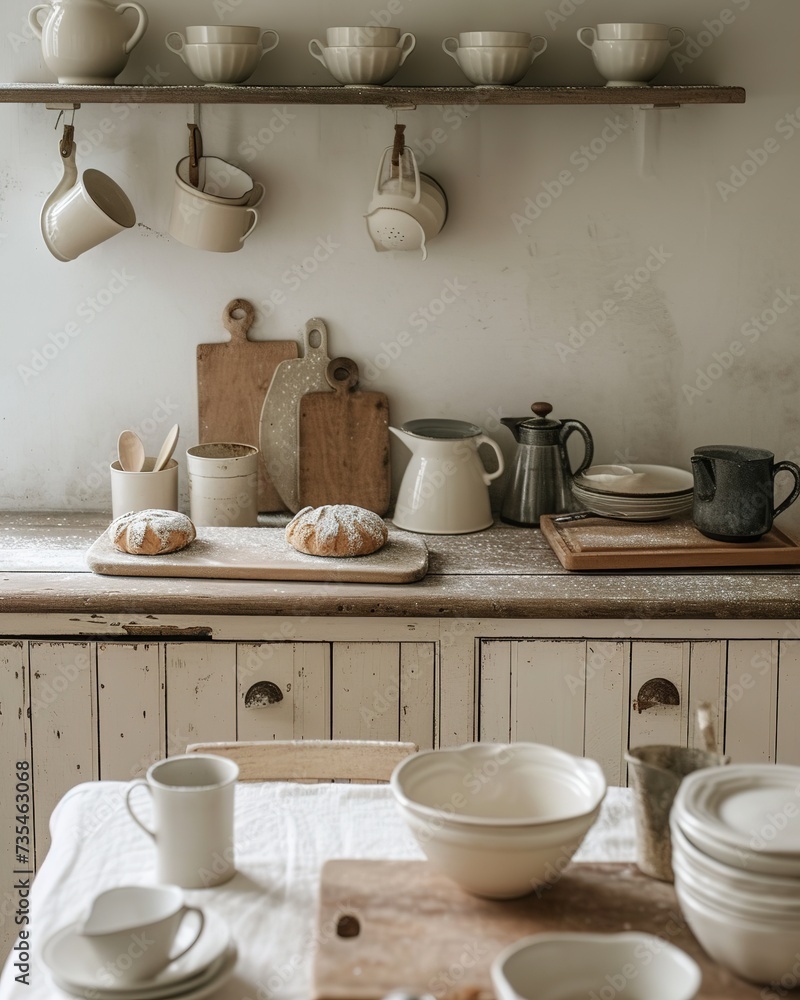 A nice country kitchen, wooden table, rustic style. A nice country kitchen, wooden table, rustic style.