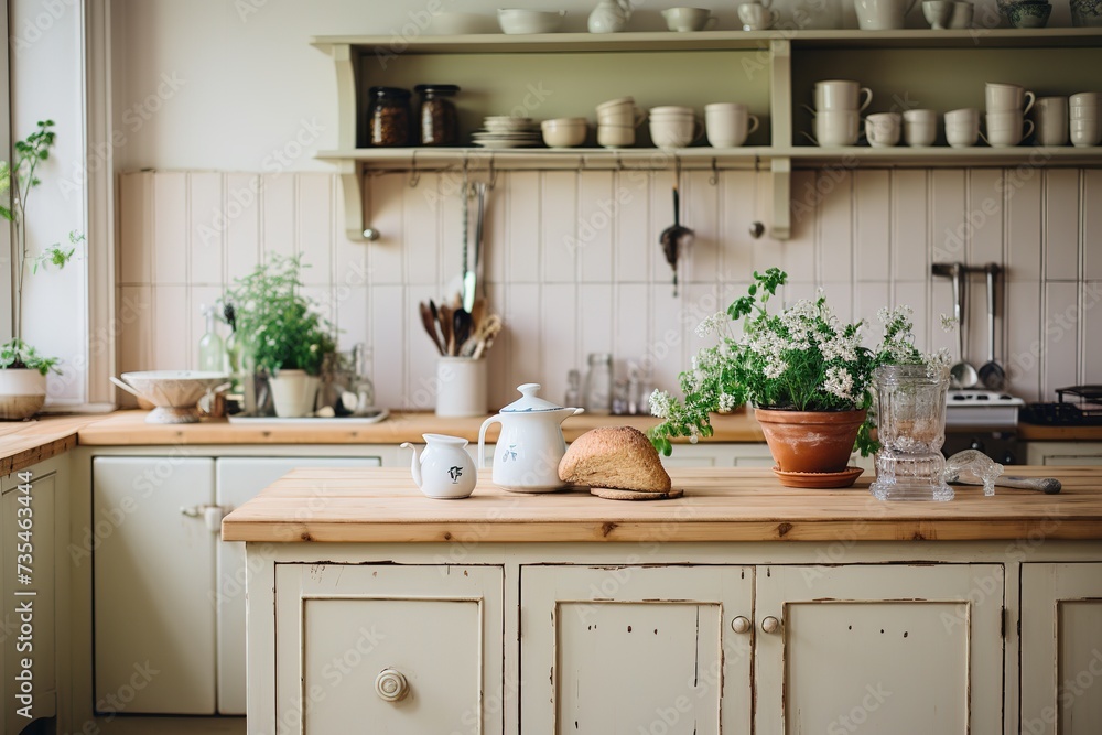 Fototapeta premium Traditional kitchen, rustic farmhouse kitchen.