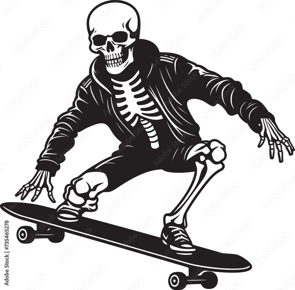 Obraz premium Thrill of the Chill Skeleton Skateboarding on Ice