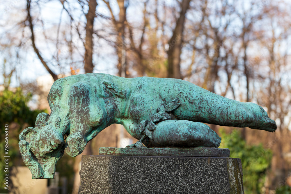 Historic Statue on the mystery old Prague Cemetery, Czech Republic