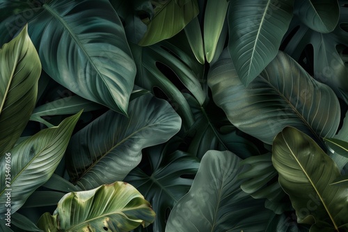Tropical Oasis: Green Wallpaper Background Adorned with Lush Tropical Leaves