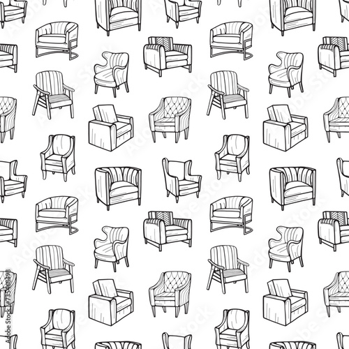 Furniture seamless pattern.. Hand-drawn vector illustration