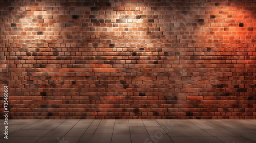 A photo of a vinyl backdrop with a vintage brick wall warm spotlight,, Old brick wall with lights and shadows. 3d render illustration. Pro Photo