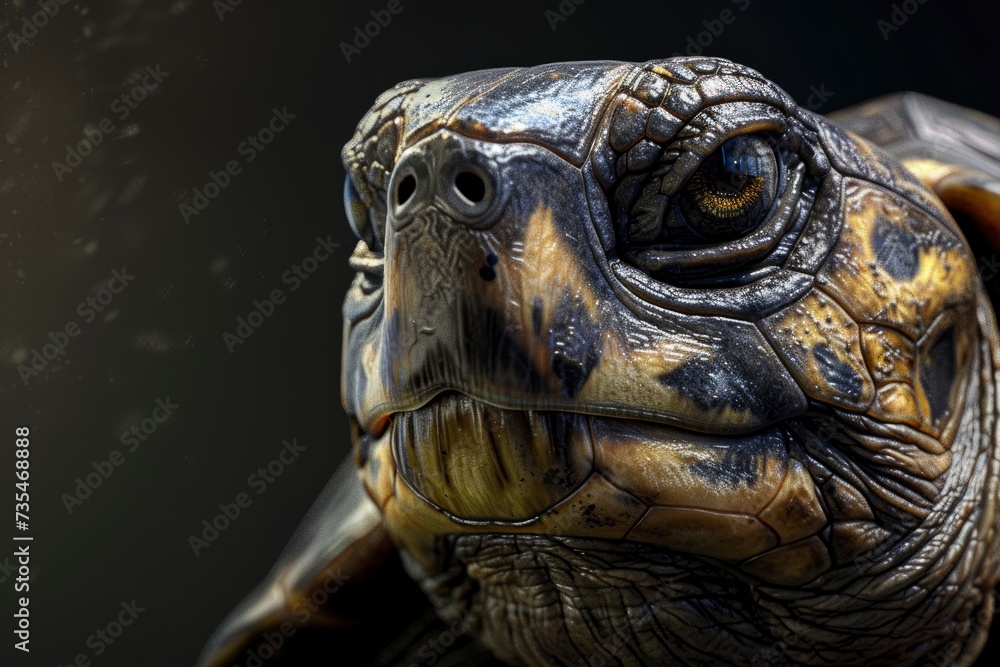 turtle portrait on black background, highly detailed - generative ai turtle portrait on black background, highly detailed - generative ai