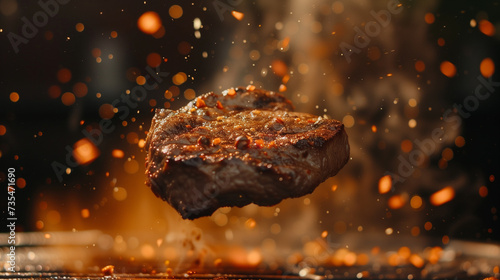 Steak with ana explosion of flavors and spices background