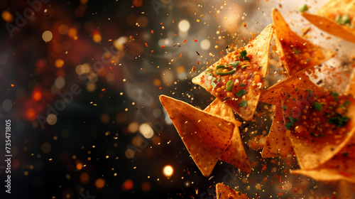 Tortilla chips, flavors, and spices explosion