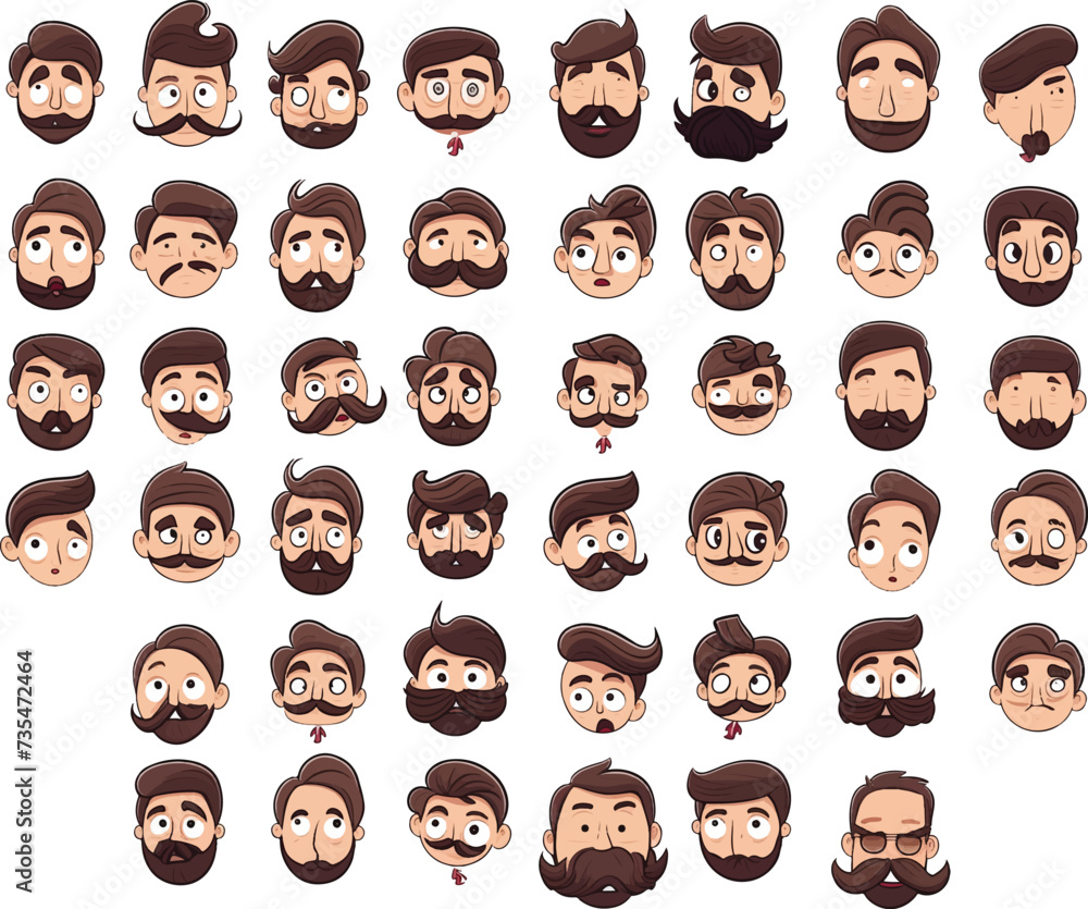 icons sheet of boy with mustache and beard wiharious expression icons sheet of boy with mustache and beard wiharious expression