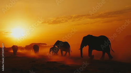 Breathtaking Elephant Encounter in Dusty Savannah AI Generated. © AnimalAI