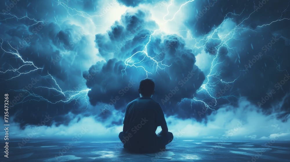 A solitary figure gazes up at the electrifying sky, mesmerized by the ...