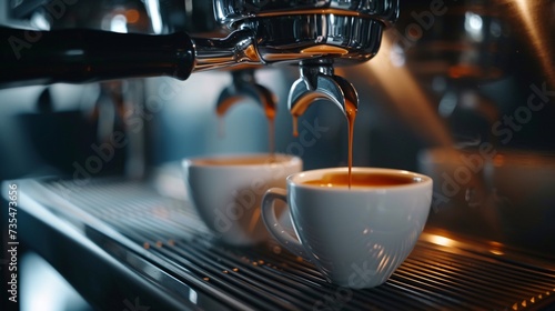 a coffee machine pouring liquid into cups