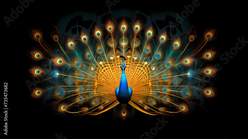 Peacock Plexus Neon Black Background Digital Desktop Wallpaper HD 4k Network Light Glowing Laser Motion Bright Abstract 