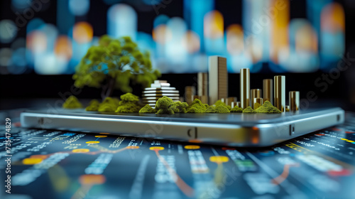 Paysage mêlant immeubles d'affaires et nature sauvage : illustration des projets à impacts et croissance verte des organisations et des entreprises, RSE et développement durable au travail