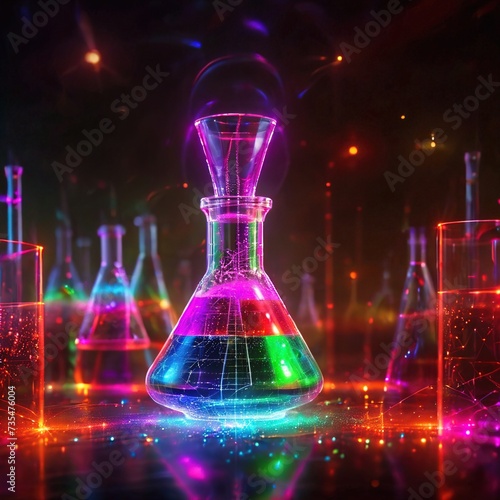 Application of artificial intelligence and information technology in science and research, through digital abstract representation of erlenmeyer flask