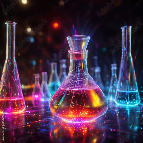 Application of artificial intelligence and information technology in science and research, through digital abstract representation of erlenmeyer flask