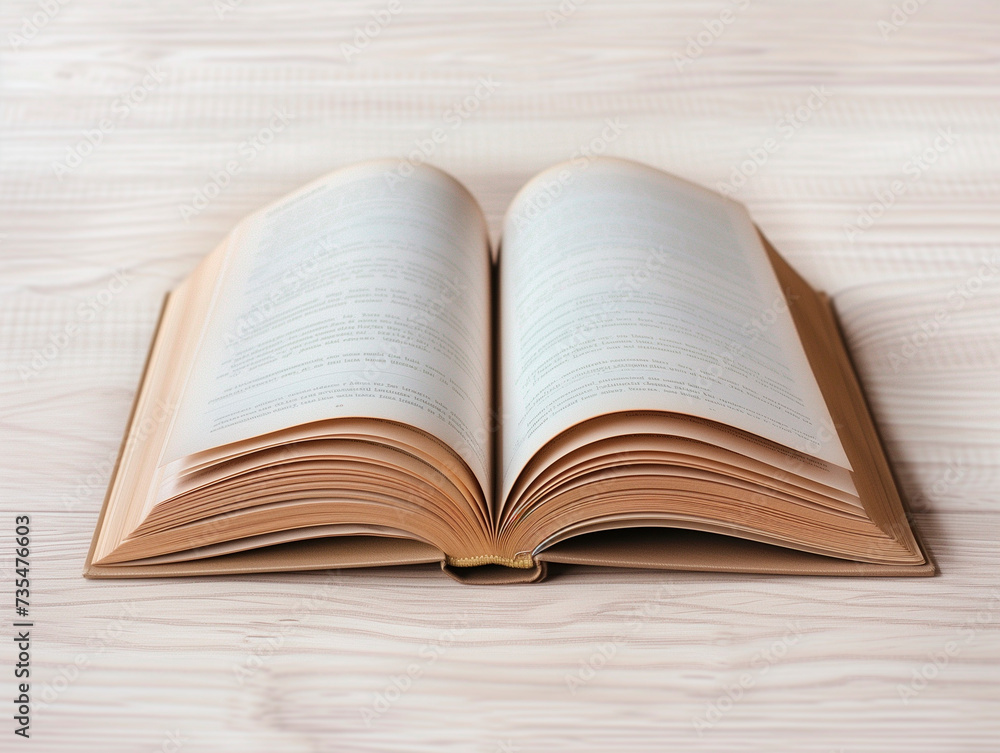 Open book on wooden table Open book on wooden table