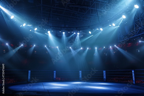 a boxing ring with lights
