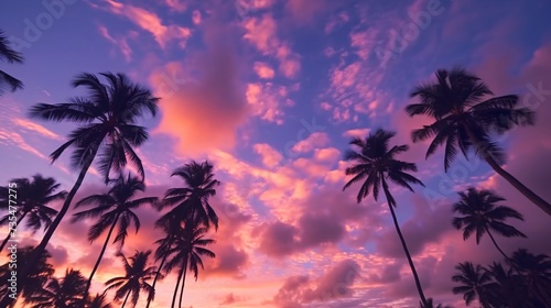 palm trees in front of a colorful sky