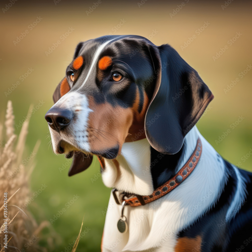 Portrait of an American English Coonhound. 