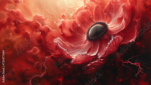 Surreal Red Poppy in an Abstract Fiery Background.