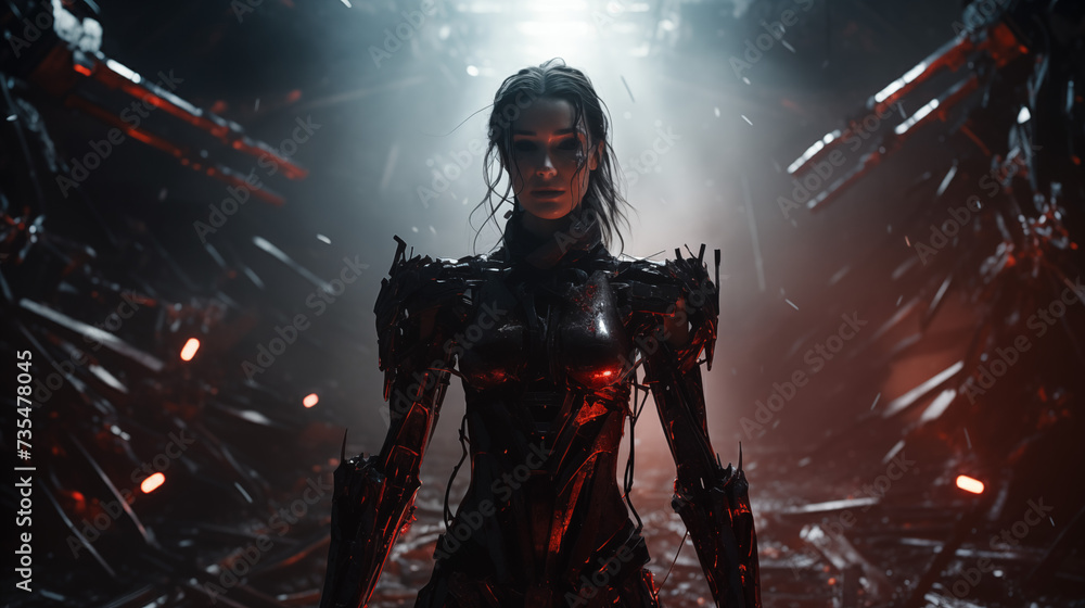 futuristic soldier in a dark spaceship futuristic soldier in a dark spaceship