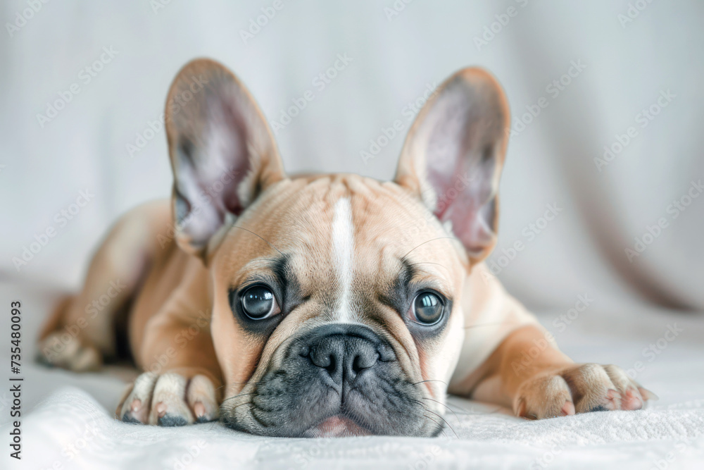 Cute French Bulldog lying down - adorable canine companion portrait