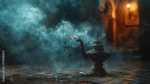 A magic lamp smolders like a cigar at its boiling point mysteries unraveling in smoke