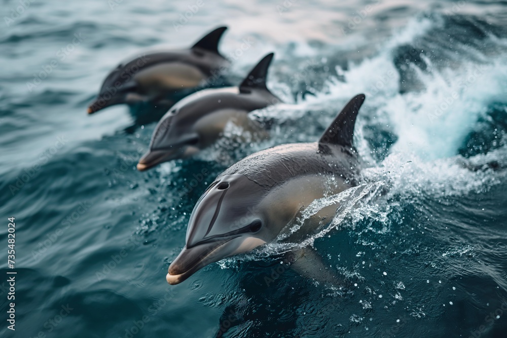 Fototapeta premium Dolphins swim in sea water