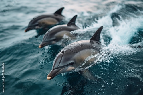 Dolphins swim in sea water © Тамара Печеная