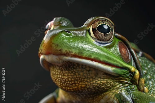 Frog portrait on black background, highly detailed - generative ai
