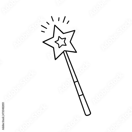 Magic wand doodle. Fairytale element.in sketch style. Hand drawn vector illustration isolated on white background