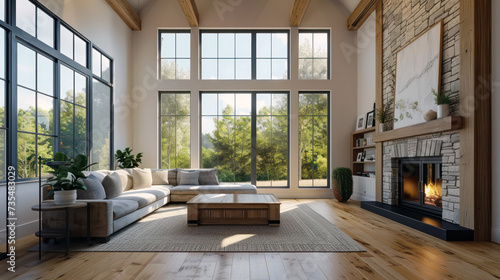 Spacious living room with large windows and natural light © BraveSpirit